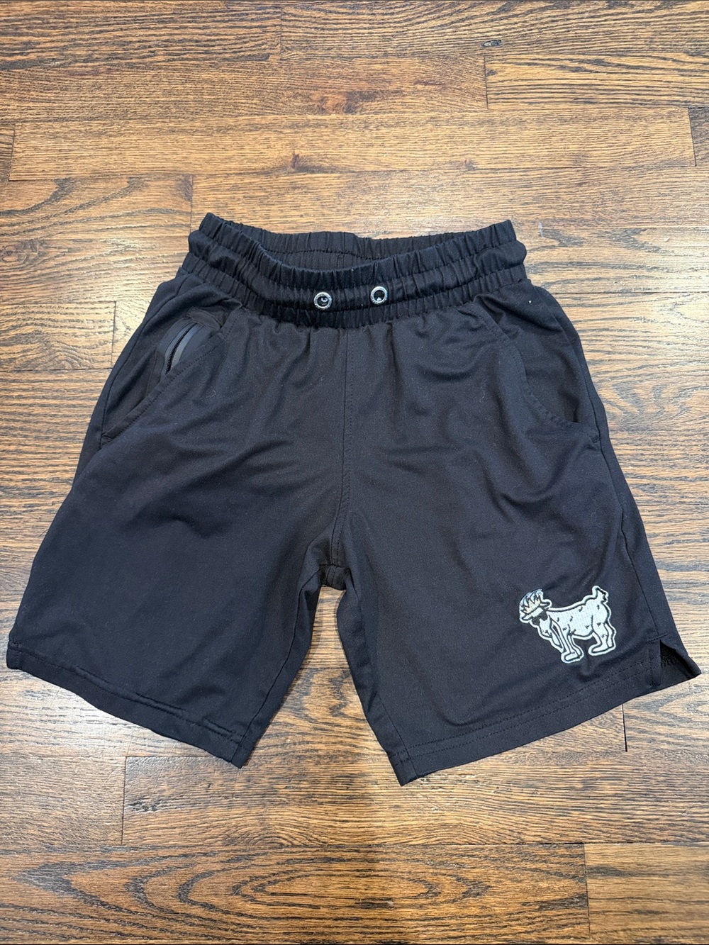 Kids Black Active Shorts with Goat Patch